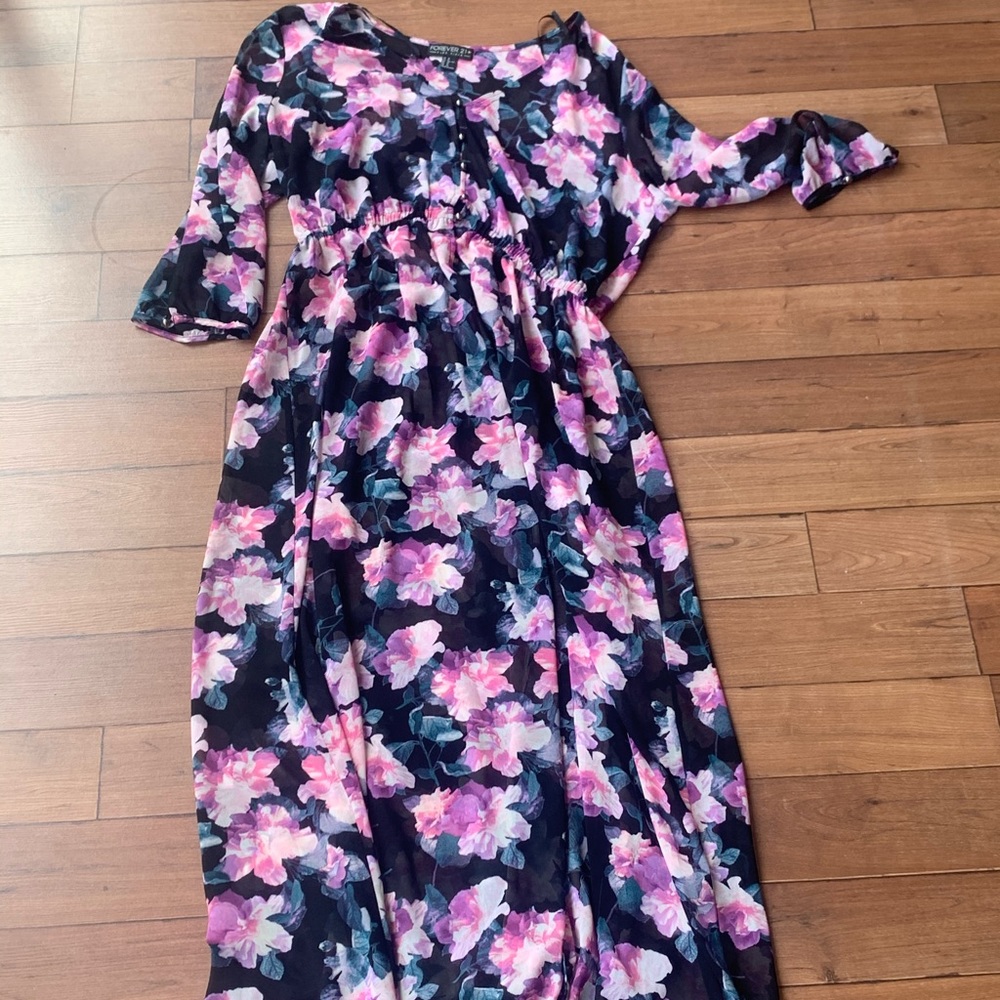 Sheer Floral Full Length Dress